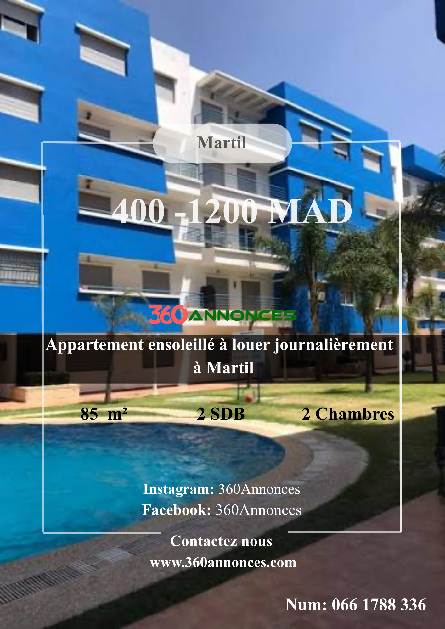 Apartment for rent daily in Martil 85 m² - 400 - 1200 mad