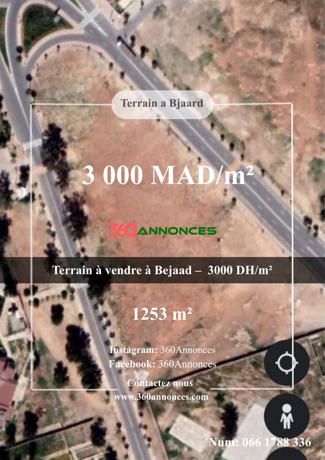 Land for sale in Bejaad – 1253 m² | 3000 DH/m²