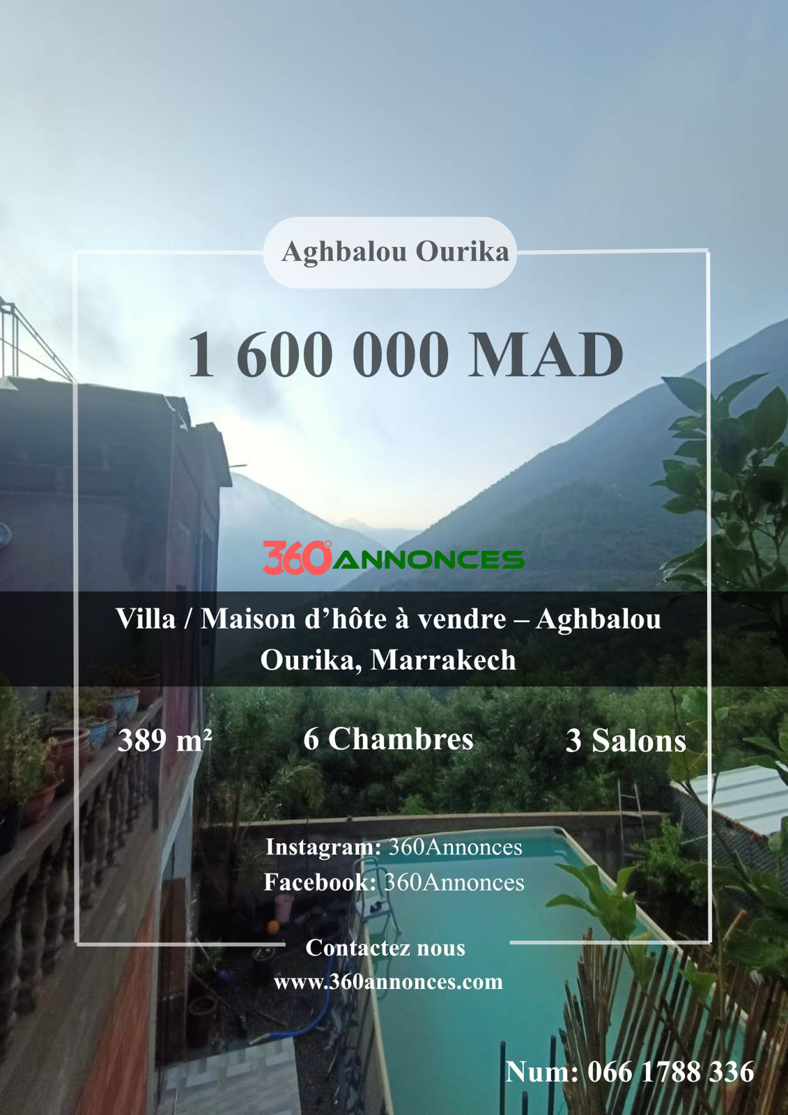 Villa /Guest House for sale – Aghbalou Ourika | 389 sqm | mad 1,600,000