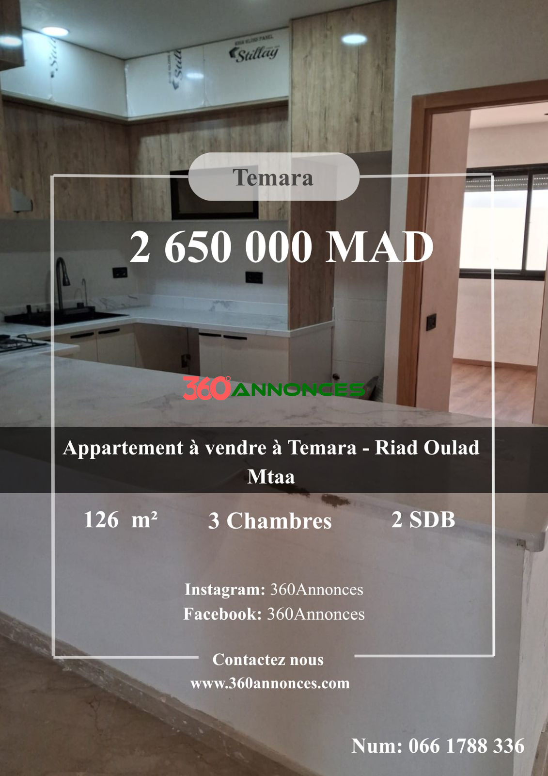 Temara Apartment for Sale – Riad Oulad Mtaa | 126 sqm | 2,650,000 Dhs