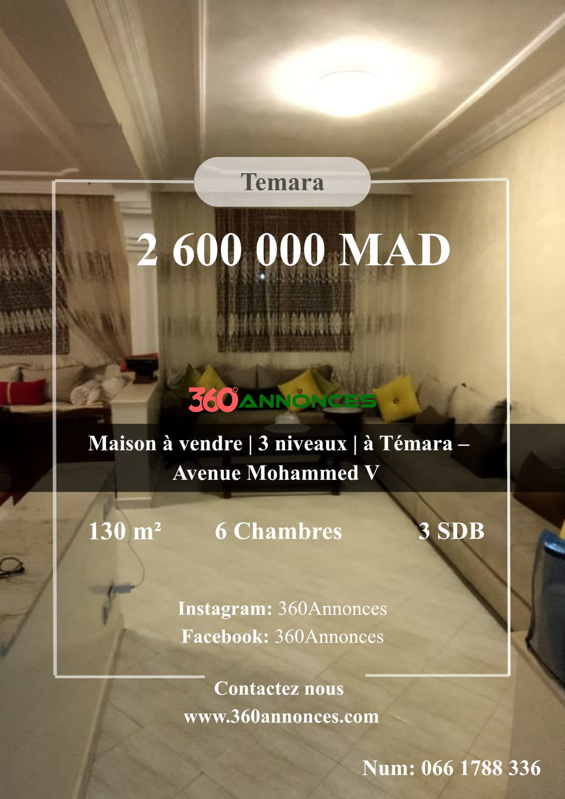 House for sale in Temara – Avenue Mohammed V | 130 m² | 3 levels | 2,600,000 DH