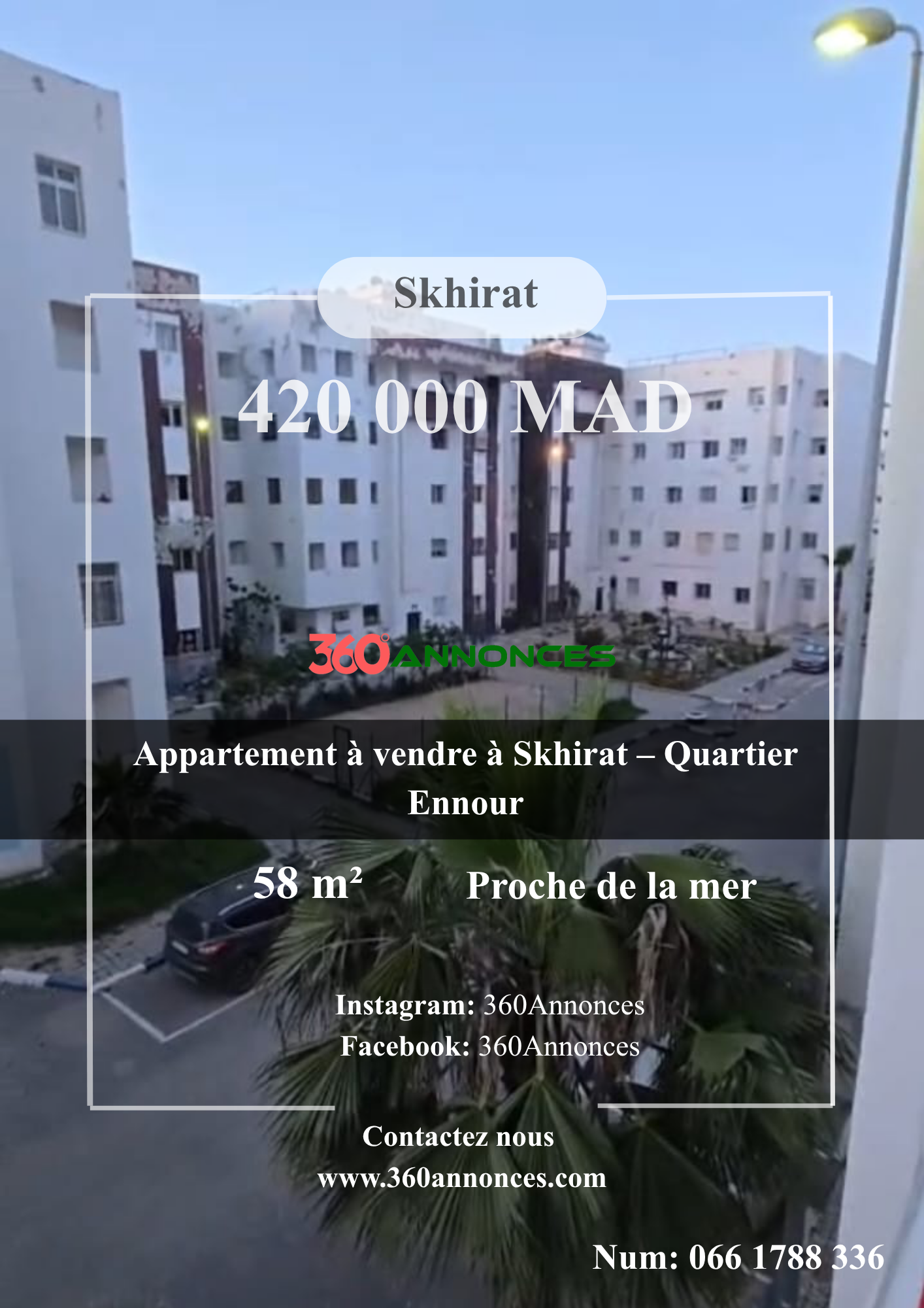 Apartment for sale in Skhirat – Ennour district | 58 m² | Near sea | 420,000 DH