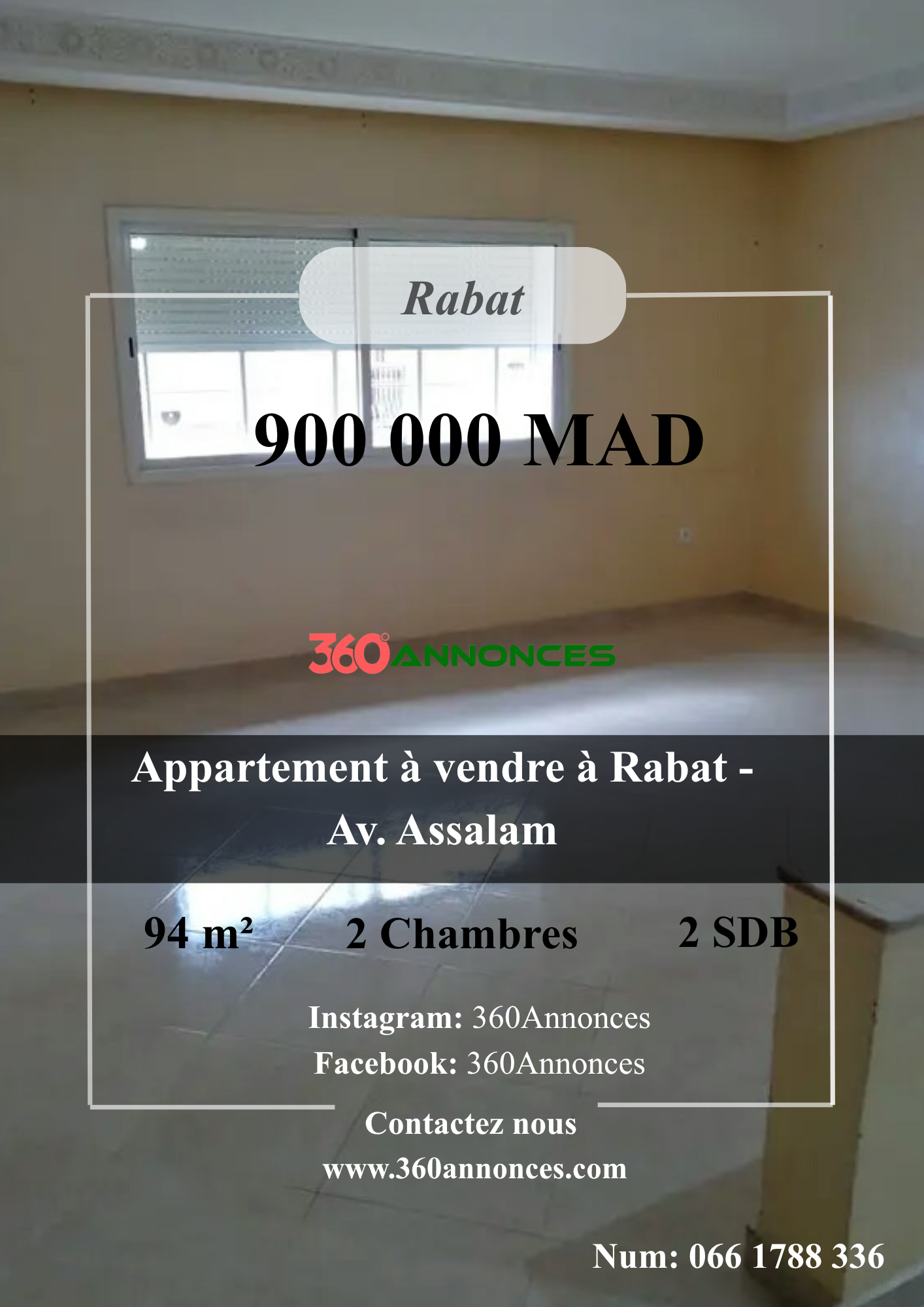 Apartment for sale in Rabat – Av. Assalam | 94 m² | 900,000 DH