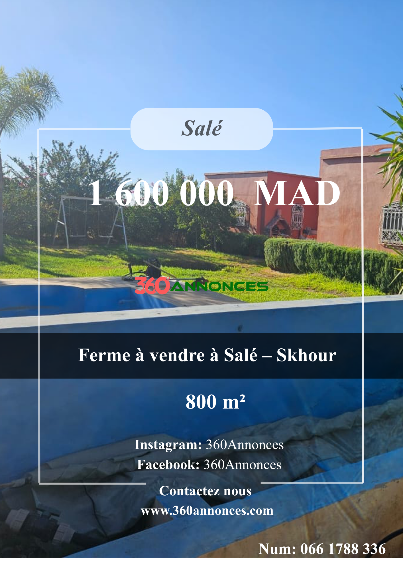 Farm for sale in Salé – Skhour | 800 m² | 1,600,000 DH