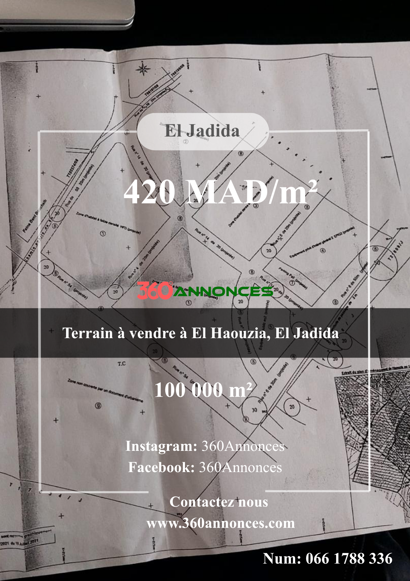 Land for sale in El Haouzia, El Jadida – 10 hectares | 420 DH/m²
