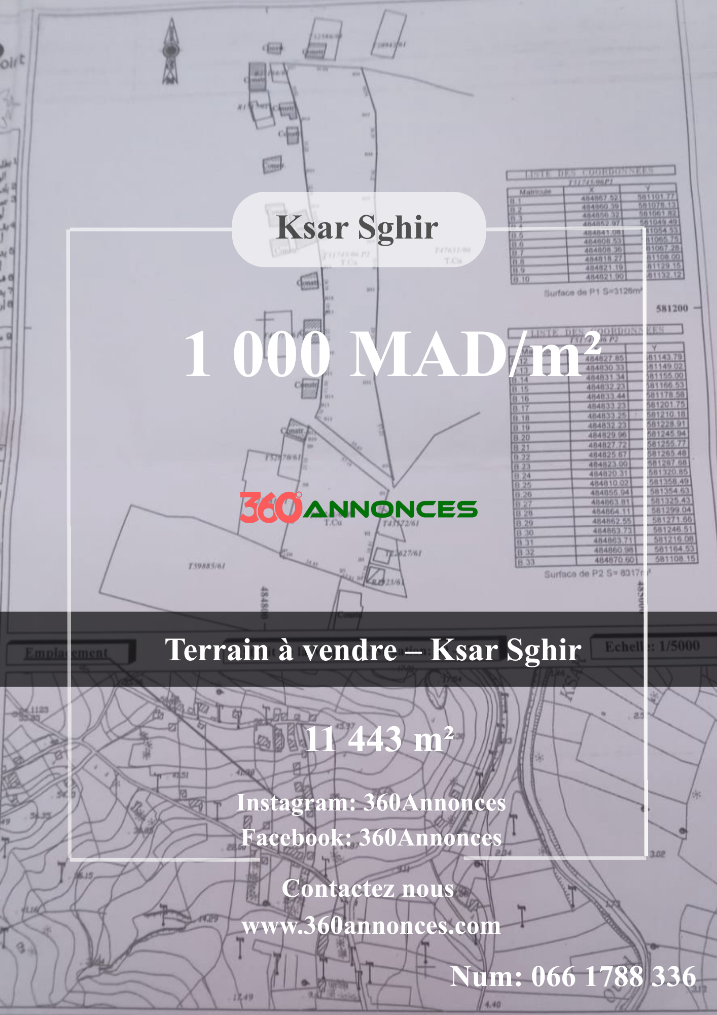Land for sale – Ksar Sghir (القصر الصغير) | m²11,443 | Price: 1000 DH/m²