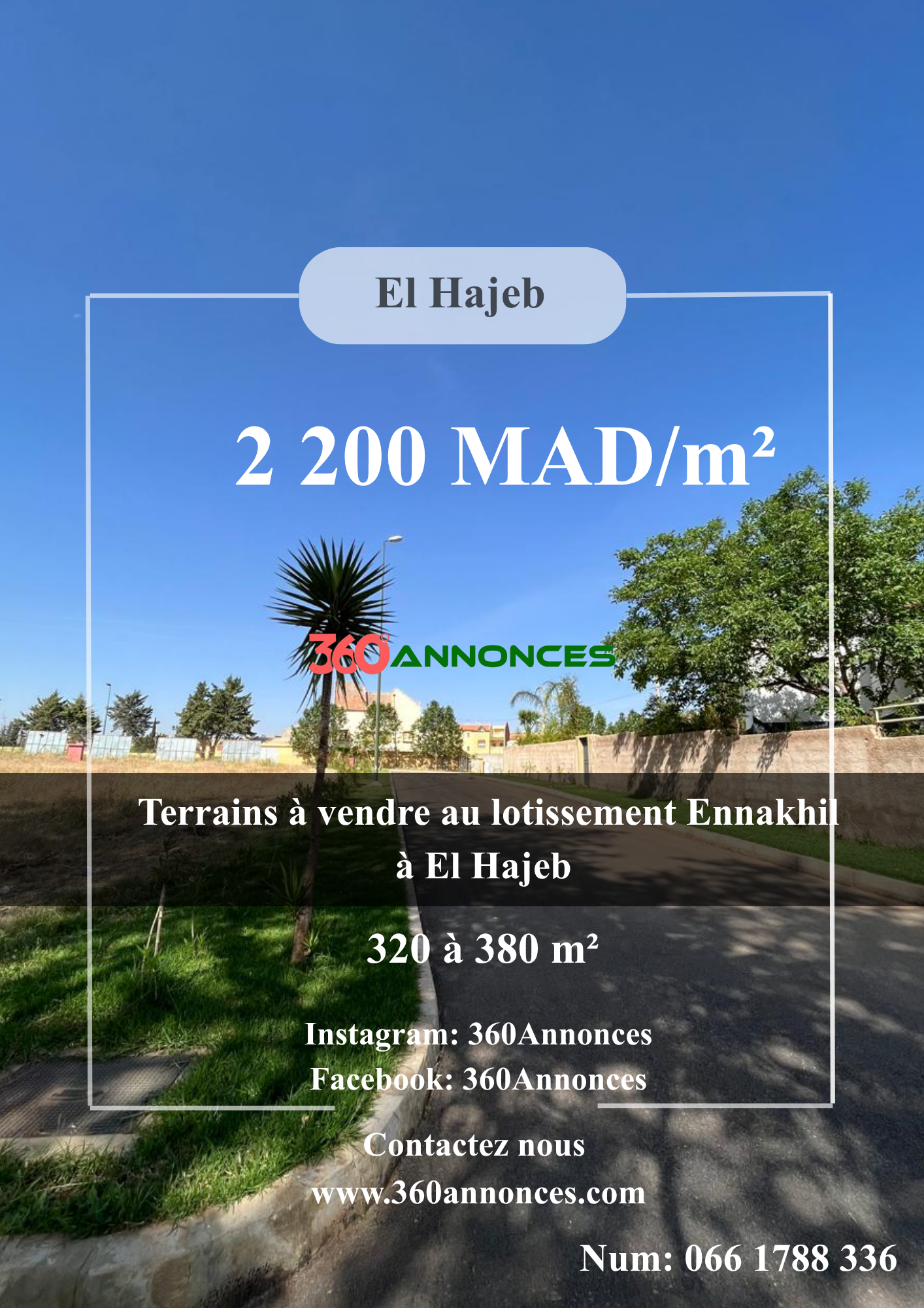 Land for sale in El Hajeb – Ennakhil Subdivision | 320 to 380 m² | Price: mad 2,200/m²
