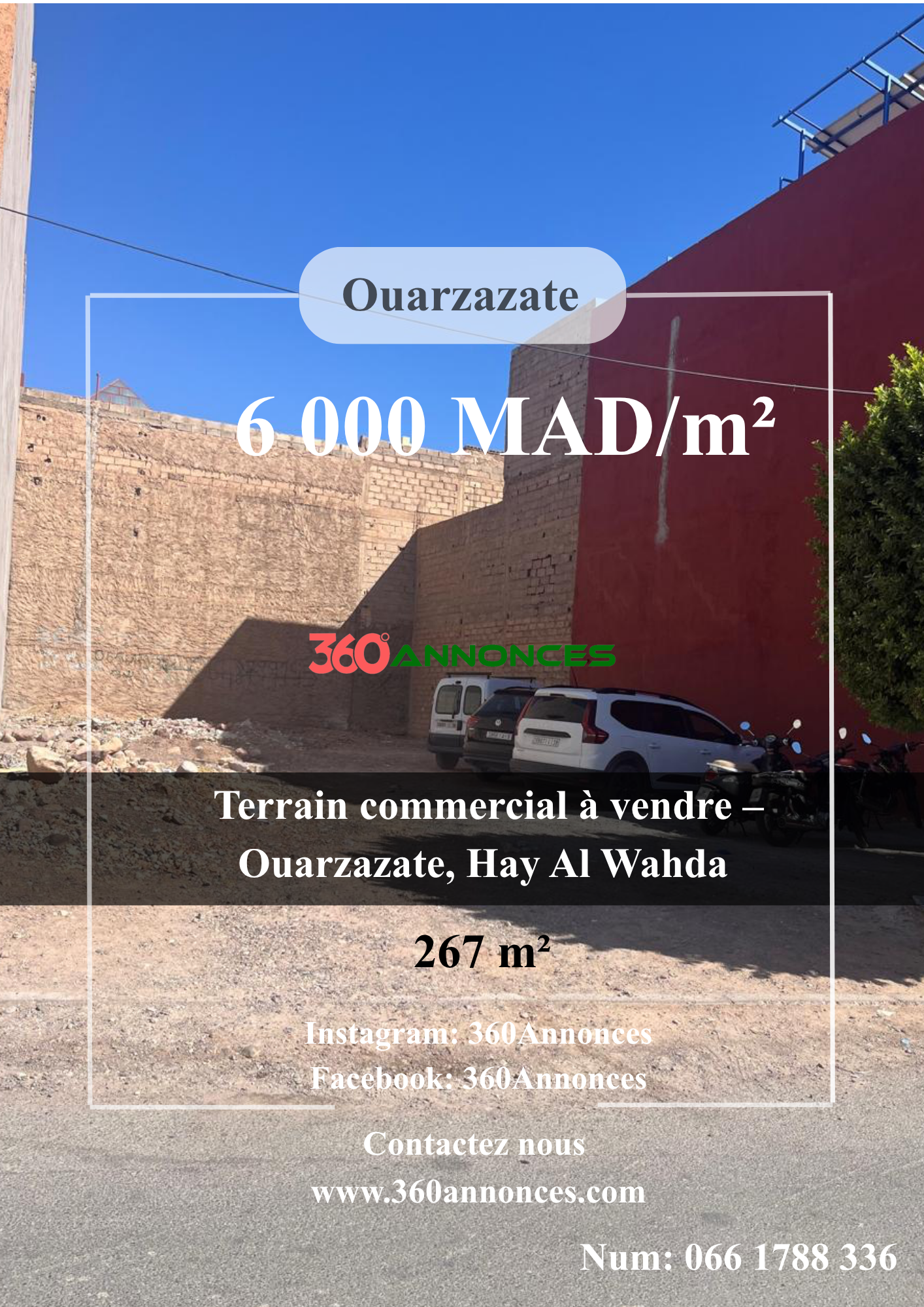Titled commercial land for sale in Ouarzazate – Hay Al Wahda | 267 m² | 6,000 DH/m²