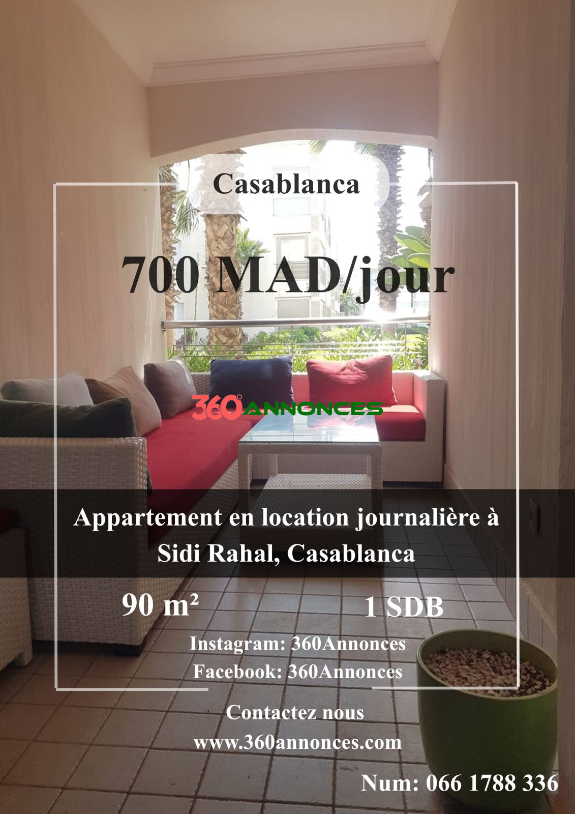 Daily rental apartment in Sidi Rahal, Casablanca – 90 m² | 700 DH/day