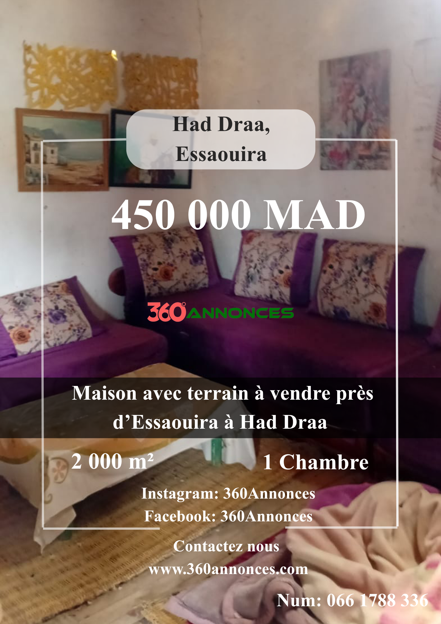 House with land for sale near Essaouira – 2,000 m² in Had Draa at 450,000 mad