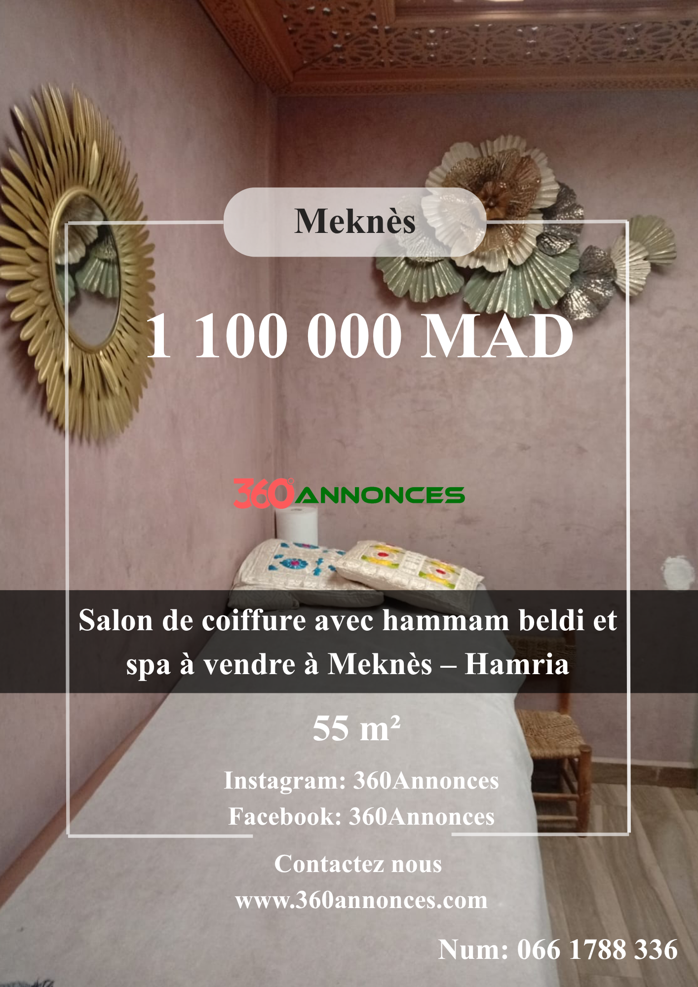 Hair salon with beldi hammam and spa for sale in Meknes – Hamria Ville Nouvelle at 1,100,000 DH