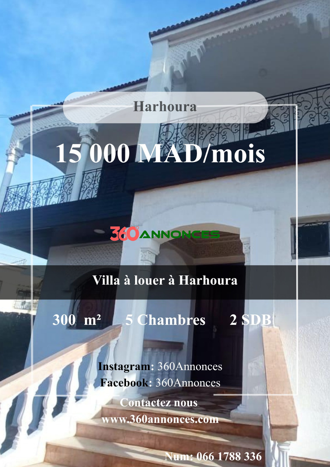Villa for rent in Harhoura, Temara – 300 m² | 15,000 DH/month