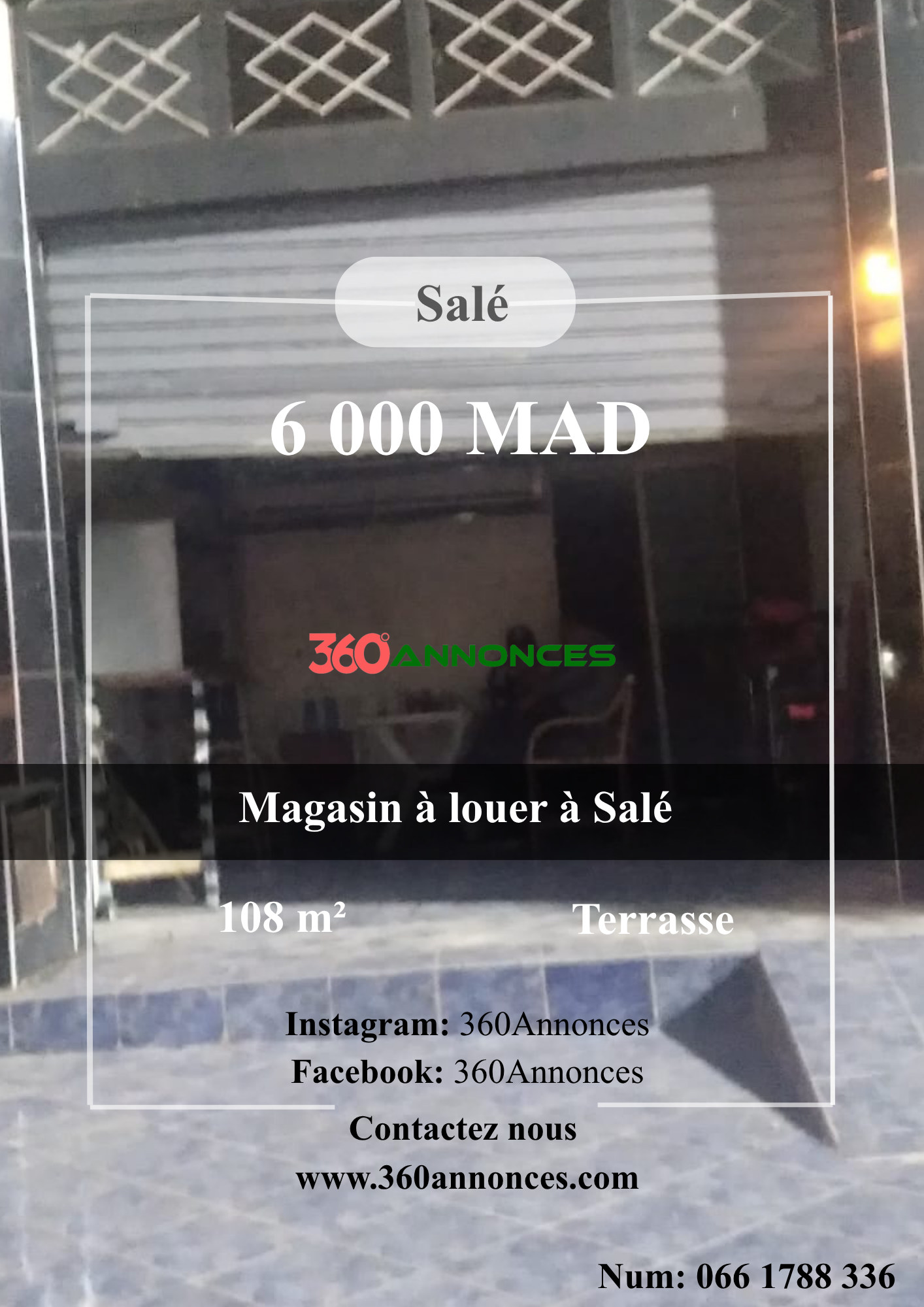 Store for rent in Salé | 108 m² + terrace | 6,000 DH/month